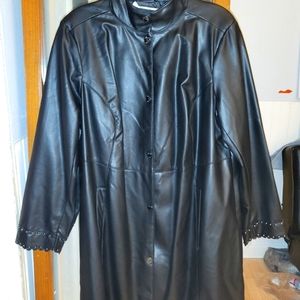 Dennis Basso Black Faux Leather Coat